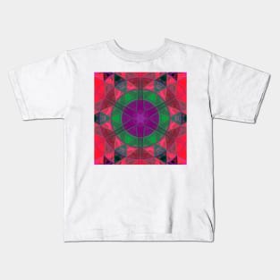 Mosaic Kaleidoscope Flower Purple Green and Pink Kids T-Shirt